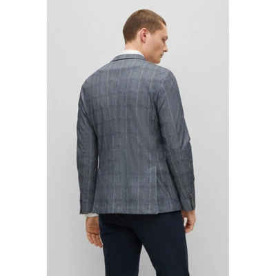 Shop Hugo Boss Slim-fit Jacket In Checked Stretch Cotton In Blue