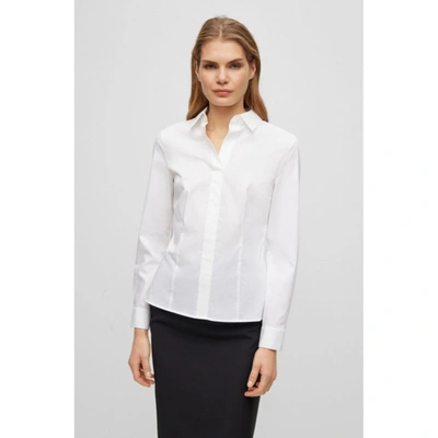 Shop Hugo Boss Slim-fit Blouse In An Organic-cotton Blend In White
