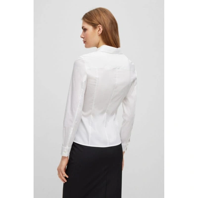 Shop Hugo Boss Slim-fit Blouse In An Organic-cotton Blend In White