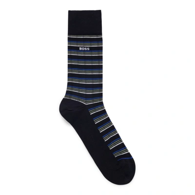 Shop Hugo Boss Regular-length Striped Socks In A Mercerized Cotton Blend In Blue
