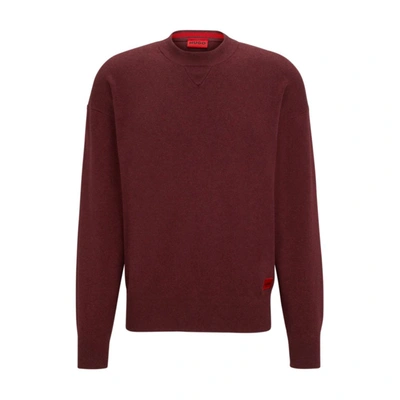 Shop Hugo Crew-neck Sweater In Melange Cotton In Brown