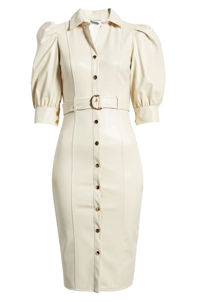 Shop Bebe Snap Front Faux Leather Dress In Cream