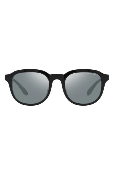 Shop Armani Exchange 54mm Mirrored Round Sunglasses In Shiny Black