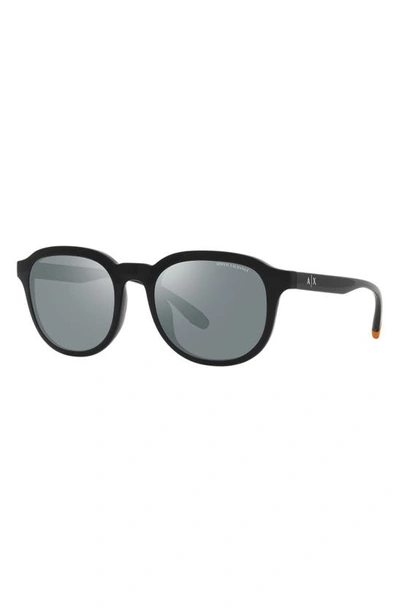 Shop Armani Exchange 54mm Mirrored Round Sunglasses In Shiny Black