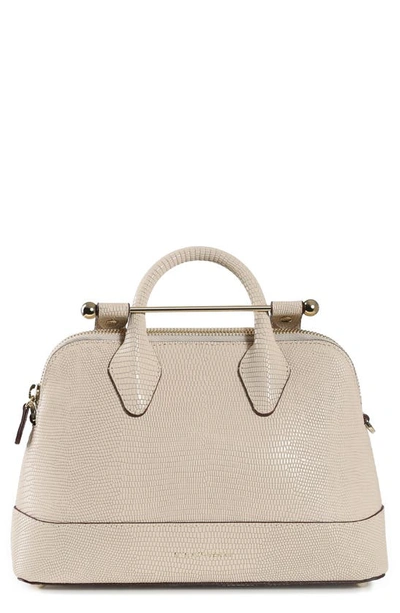 Shop Strathberry Mini Dome Lizard Embossed Leather Top Handle Bag In Oat