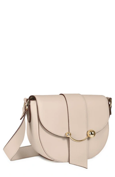 Shop Strathberry Crescent Saddle Leather Crossbody Bag In Oat