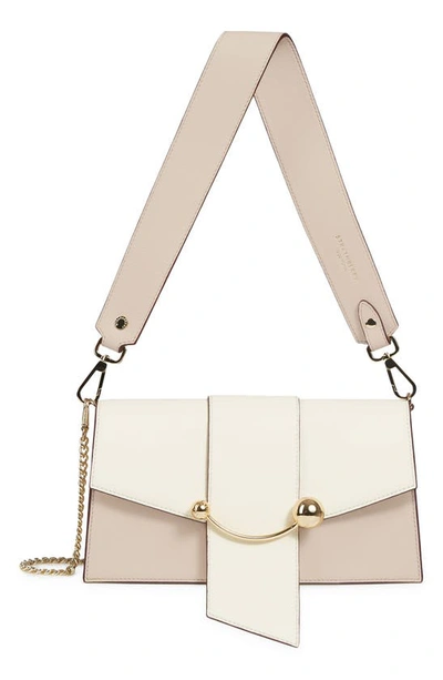 Shop Strathberry Mini Crescent Leather Shoulder Bag In Oat/ Vanilla