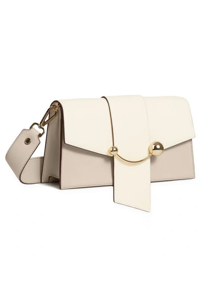 Shop Strathberry Mini Crescent Leather Shoulder Bag In Oat/ Vanilla
