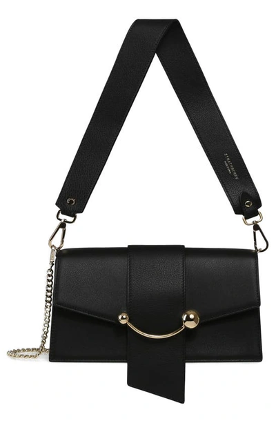 Shop Strathberry Mini Crescent Leather Shoulder Bag In Black