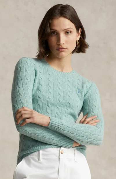 Shop Polo Ralph Lauren Julianna Wool & Cashmere Cable Knit Sweater In April Green Melange
