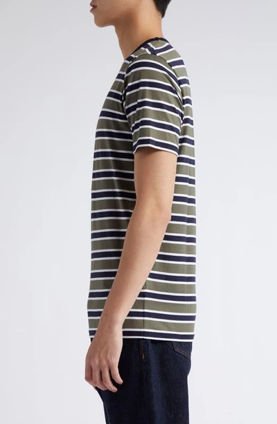 Shop Sunspel Crewneck T-shirt In Navy/green Stripe