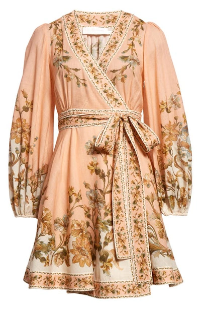 Shop Zimmermann Floral Print Long Sleeve Cotton Chintz Wrap Dress In Pink Daisy Floral