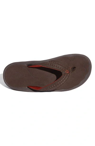 Shop Olukai Hokua Flip Flop In Dark Java Faux Leather