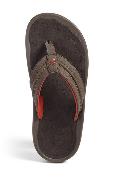 Shop Olukai Hokua Flip Flop In Dark Java Faux Leather
