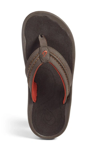 Olukai Hokua Flip Flop In Dark Java Faux Leather