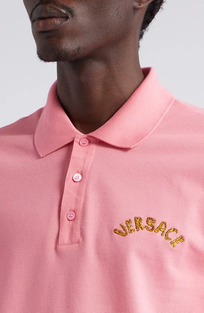 Shop Versace Seashell Baroque Logo Cotton Piqué Polo In 1pn50-pastel Pink