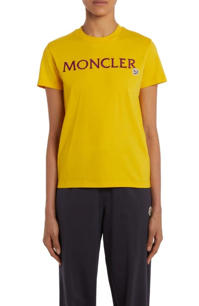 Shop Moncler Logo Embroidered T-shirt In Yellow