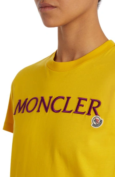 Shop Moncler Logo Embroidered T-shirt In Yellow