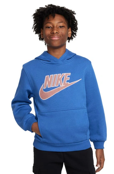 Shop Nike Kids' Sportswear Club Fleece Logo Hoodie In Game Royal/ Red Stardust