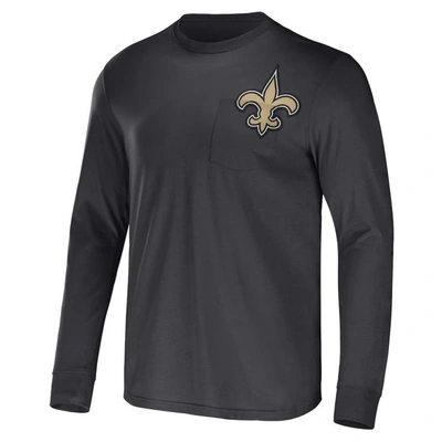 Shop Nfl X Darius Rucker Collection By Fanatics Black New Orleans Saints Team Long Sleeve Pocket T-shirt In Charcoal