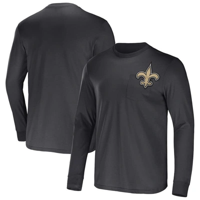 Shop Nfl X Darius Rucker Collection By Fanatics Black New Orleans Saints Team Long Sleeve Pocket T-shirt In Charcoal