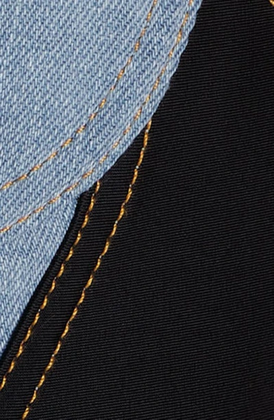Shop Mugler Spiral Plunge Neck Jersey & Denim Minidress In Light Blue / Black