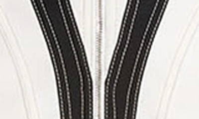Shop Mugler Spiral Plunge Neck Jersey & Denim Minidress In Ivory / Black