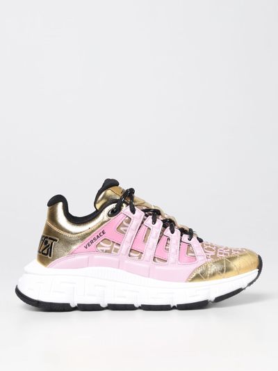 Shop Versace Trigreca Sneakers In Fabric And Leather In Multicolor