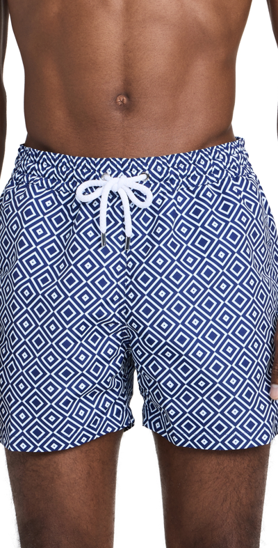 Shop Frescobol Carioca Angra Print Sport Shorts Navy Blue