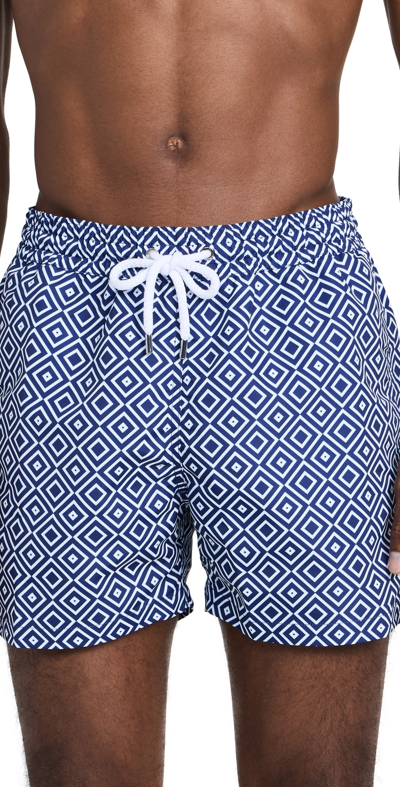 Frescobol Carioca Geometric-print Swim Shorts In Navy Blue
