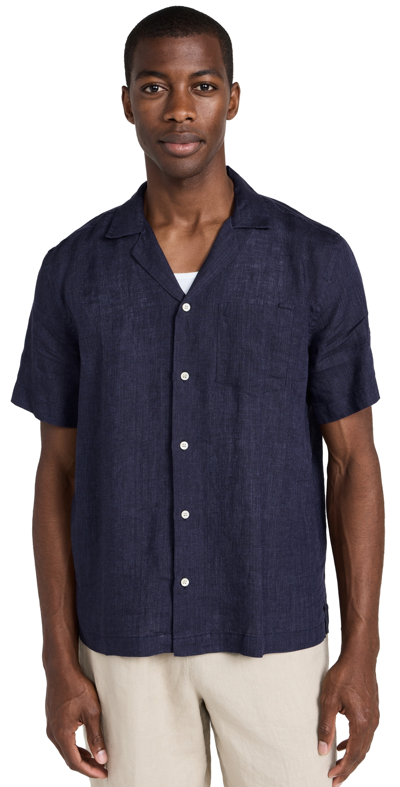 Shop Frescobol Carioca Angelo Linen Shirt Midnight Blue