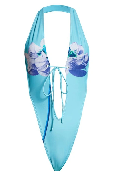 Shop Miaou Veda Plunge One-piece Thong Swimsuit In Blue Lotus