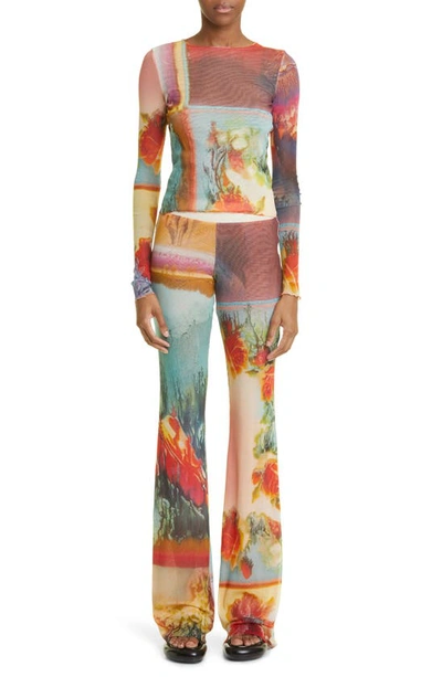 Shop Jean Paul Gaultier Scarf Print Long Sleeve Tulle Top In Beige Multicolor