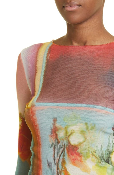 Shop Jean Paul Gaultier Scarf Print Long Sleeve Tulle Top In Beige Multicolor