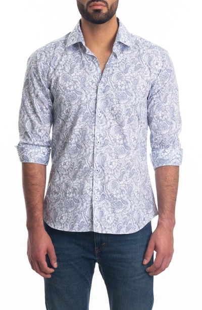 Shop Jared Lang Trim Fit Floral Paisley Cotton Button-up Shirt In White Paisley