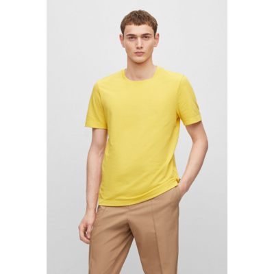 Shop Hugo Boss Cotton-blend T-shirt With Bubble-jacquard Structure In Yellow