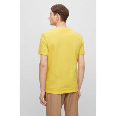 Shop Hugo Boss Cotton-blend T-shirt With Bubble-jacquard Structure In Yellow