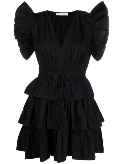 Shop Ulla Johnson Women's Camilla Ruffled Sleeve Layered Dress In Noir In Black