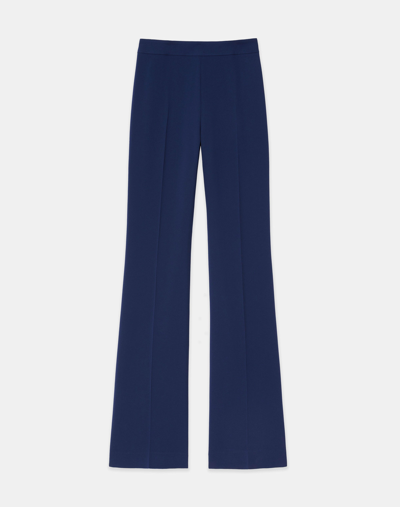Shop Lafayette 148 Finesse Crepe Gates Side-zip Flared Pant In Midnight Blue
