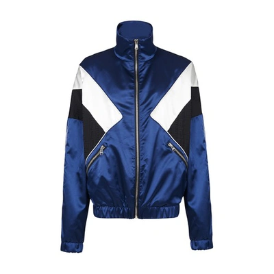 Shop Balmain Monogrammed Satin Jacket In Blue