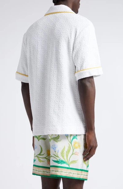 Shop Casablanca Monogram Jacquard Short Sleeve Terry Cloth Button-up Camp Shirt In White