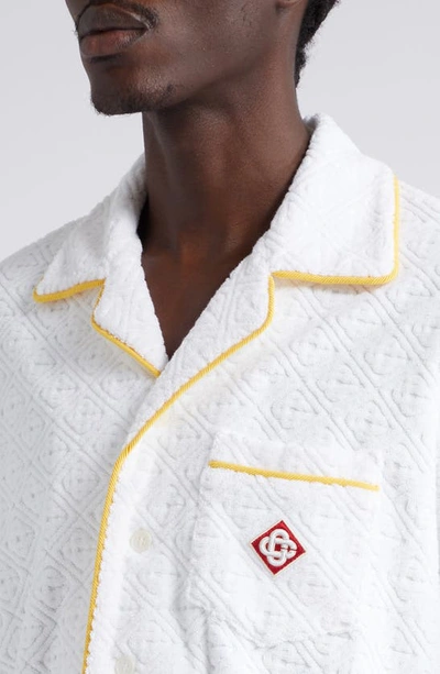 Shop Casablanca Monogram Jacquard Short Sleeve Terry Cloth Button-up Camp Shirt In White