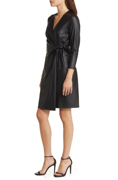 Shop Anne Klein Classic Long Sleeve Faux Wrap Dress In Anne Black