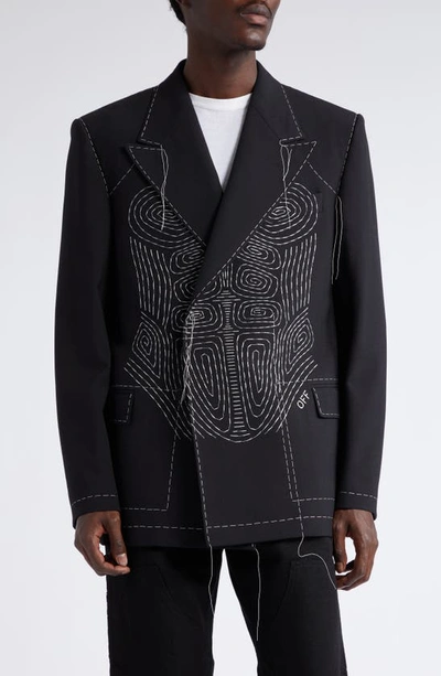 Shop Off-white Body Stitch Double Breasted Tuxedo Jacket In Black/ White