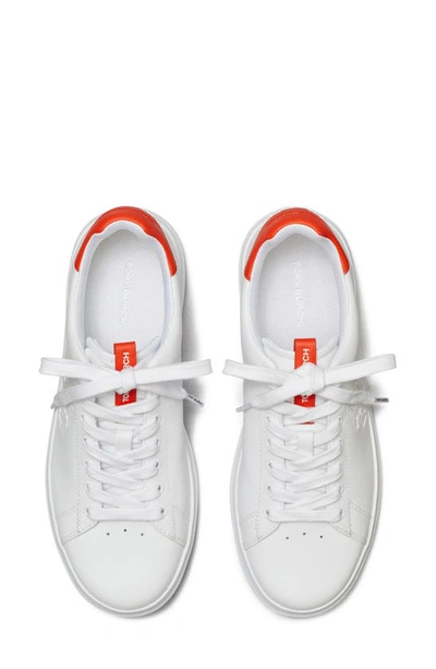 Shop Tory Burch Double T Howell Court Sneaker In White / Desert Flower Orange