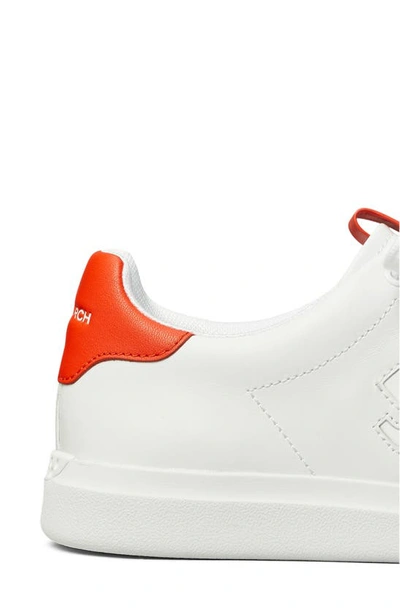 Shop Tory Burch Double T Howell Court Sneaker In White / Desert Flower Orange