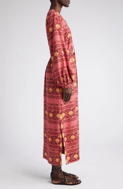 Shop Johanna Ortiz Sapa Inca Embroidered Long Sleeve Maxi Dress In Tropic Marsala/ Tobacco