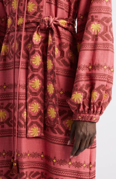 Shop Johanna Ortiz Sapa Inca Embroidered Long Sleeve Maxi Dress In Tropic Marsala/ Tobacco