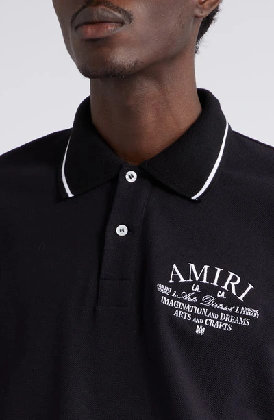 Shop Amiri Arts District Embroidered Cotton Piqué Polo In Black
