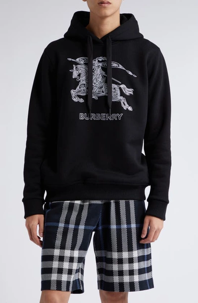 Shop Burberry Embroidered Ekd Cotton Hoodie In Black